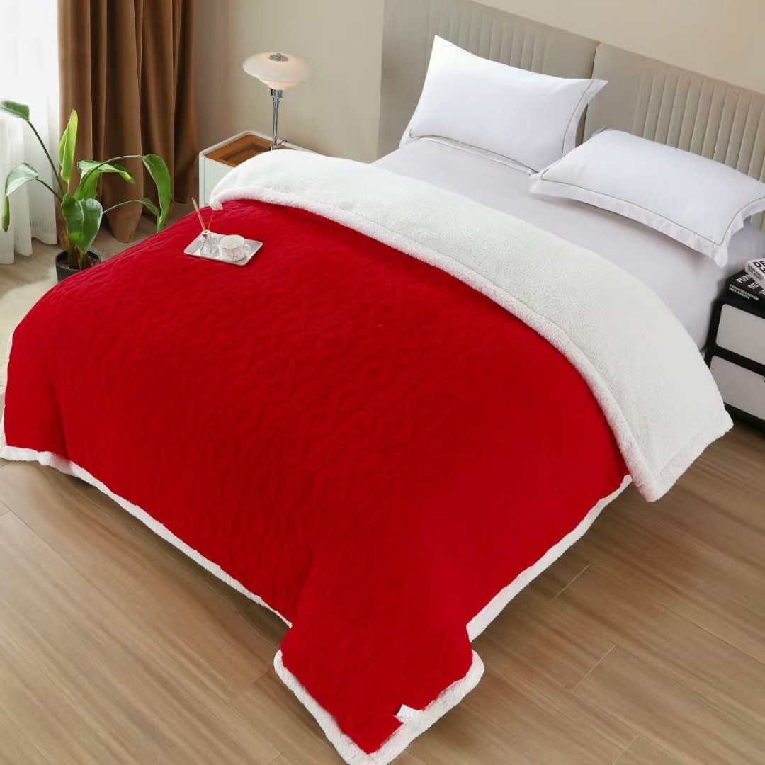 Patura Cocolino tip Tricotaj cu Blanita Sherpa, 200x230 cm – Confort si Eleganta de la Johny Home Pucioasa, Rosu