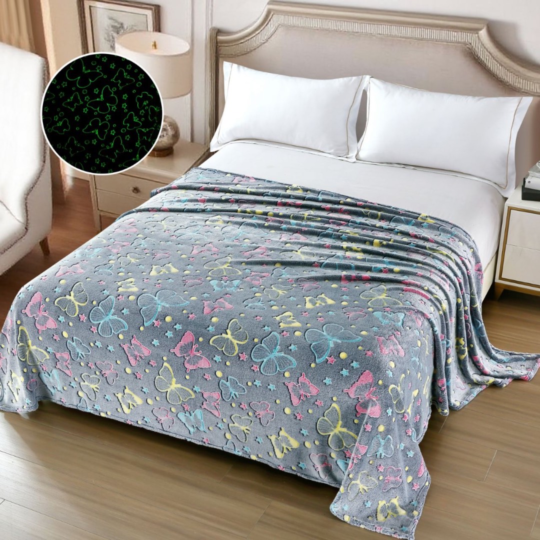Patura Cocolino Pufoasa, Premium, cu Model Fluorescent, 200x230 cm – Confort si Eleganta de la Johny Home Pucioasa, Gri, Fluturasi