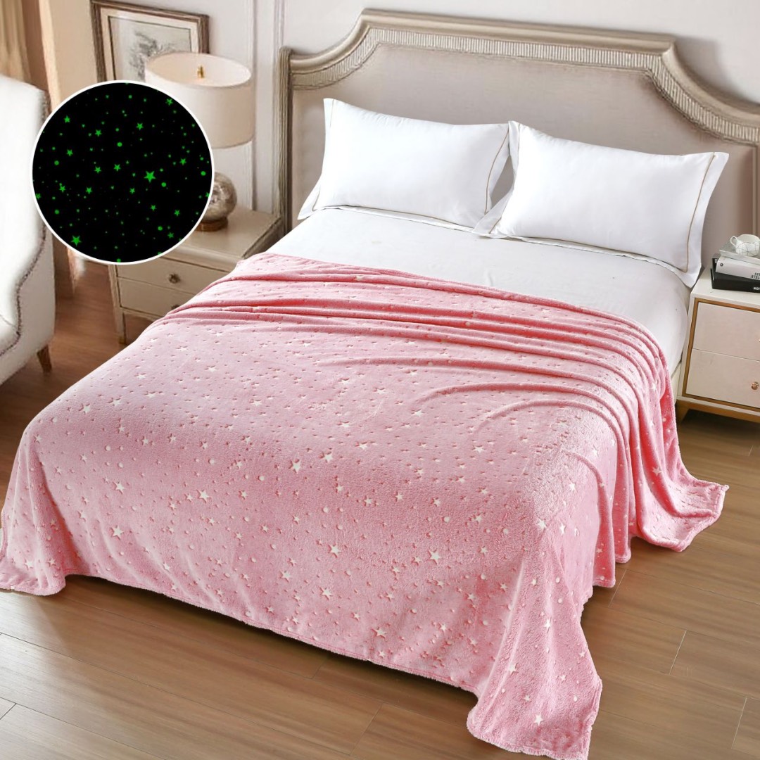 Patura Cocolino Pufoasa, Premium, cu Model Fluorescent, 200x230 cm – Confort si Eleganta de la Johny Home Pucioasa, Roz, Stelute