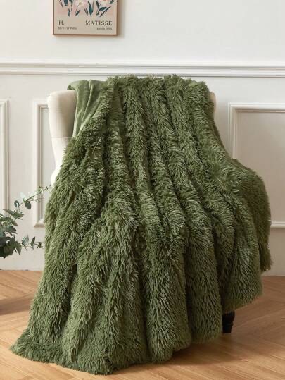 Patura Super Pufoasa CoCoLiNo, FLUFFY, cu blanita, 200x230cm, Olive