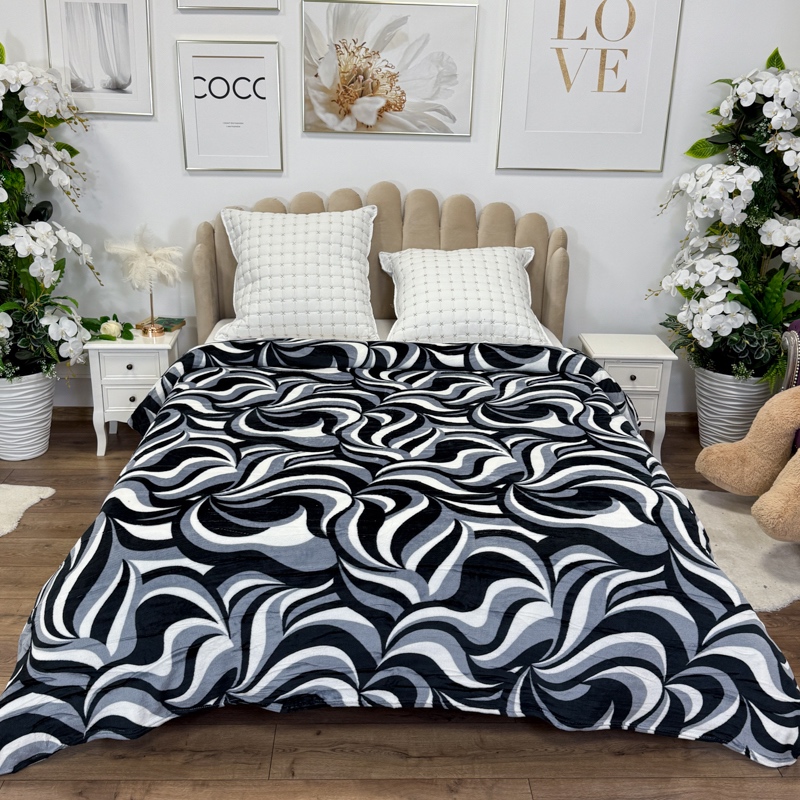 Patura pufoasa cocolino 200x230cm, 240g/mp, Alb, Negru, Gri, Model Clasic