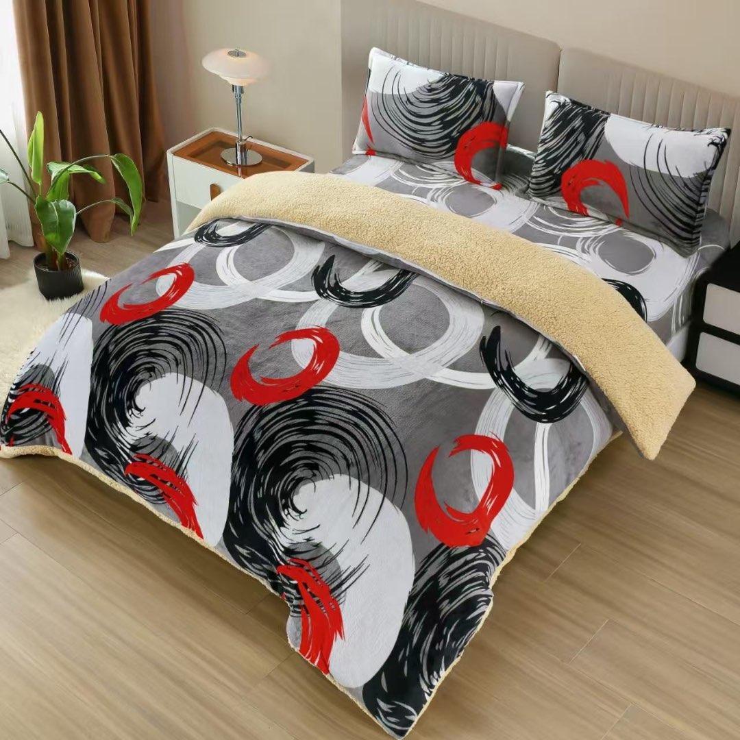 Lenjerie pat dublu, Super Pufoasa COCOLINO cu BLANITA, 4 piese, Gri, cercuri
