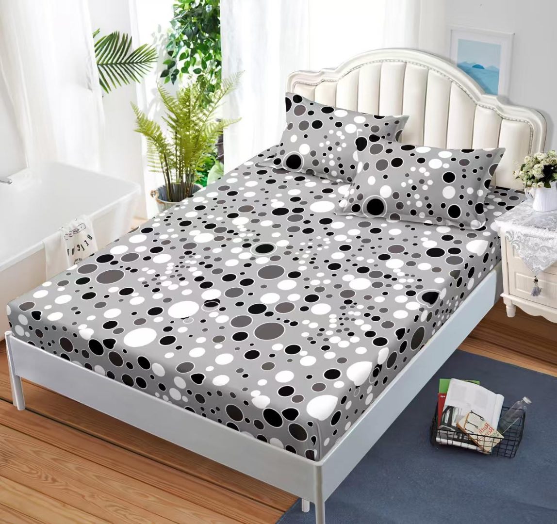 Cearsaf cu Elastic Cocolino 180x200cm si 2 fete de perna 50x70cm, Gri, Buline
