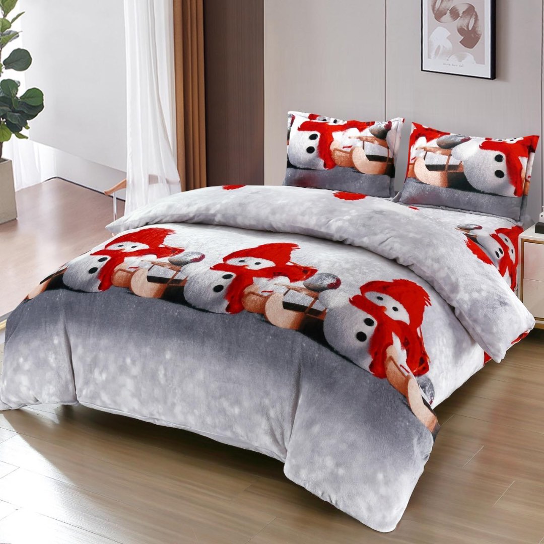 Lenjerie pat dublu, Super Pufoasa COCOLINO, cu ELASTIC, 4 piese, Gri, Oameni de Zapada