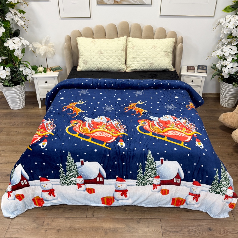 Patura pufoasa cocolino 200x230cm, 240g/mp, Albastru, sania lui Mos Craciun