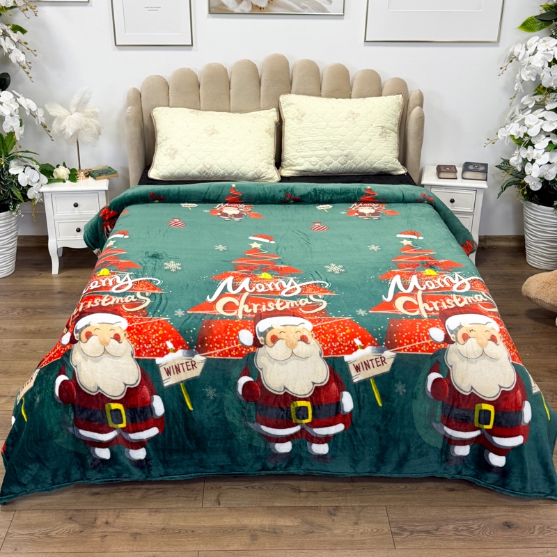 Patura pufoasa cocolino 200x230cm, 240g/mp, Verde, Brazi si Mos Craciun