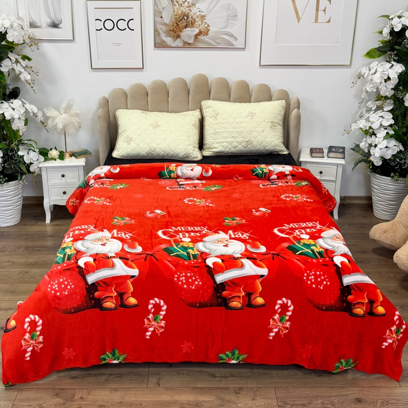 Patura pufoasa cocolino 200x230cm, 240g/mp, Rosu, Mos Craciun