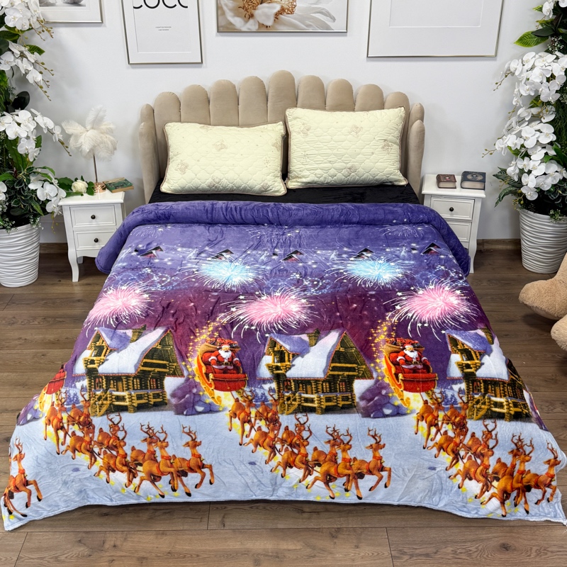 Patura pufoasa cocolino 200x230cm, 240g/mp, Mov, Sania lui Mos Craciun