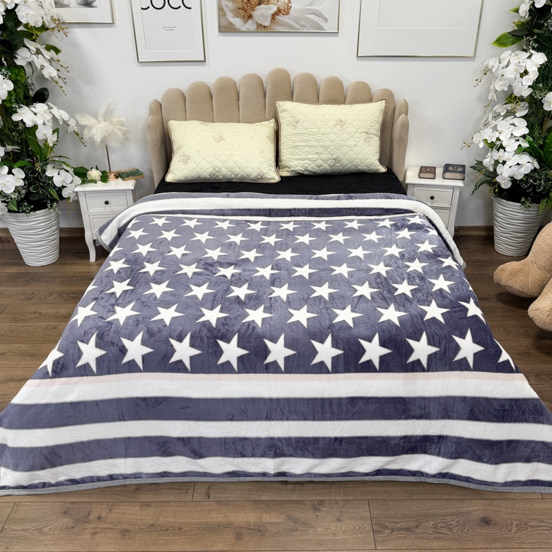 Patura pufoasa cocolino 200x230cm, 240g/mp, Gri, Stelute si Dungi
