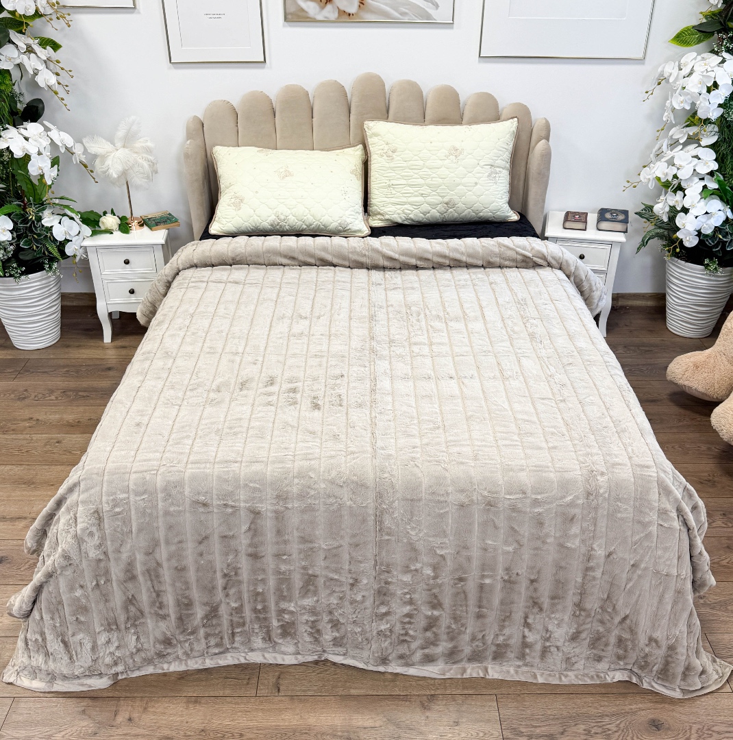 Patura Premium, Blanita Artificiala Fina, 200x230cm, Grej, Dungi