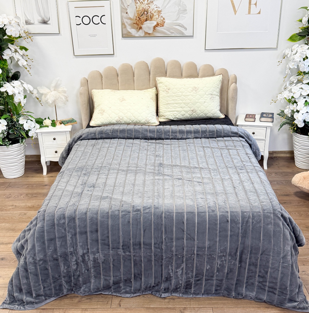Patura Premium, Blanita Artificiala Fina, 200x230cm, Gri, Dungi