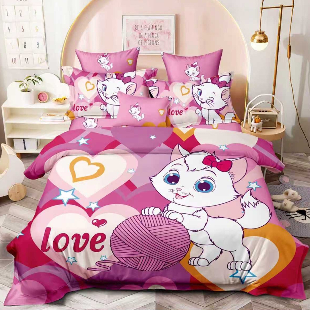 Lenjerie pat dublu,  FINET, 6 piese, IDENTICA CU POZA, Roz, pisicuta