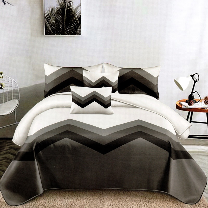 Lenjerie pat dublu, FINET Satinat, 6 piese, Gri, Zig-Zag