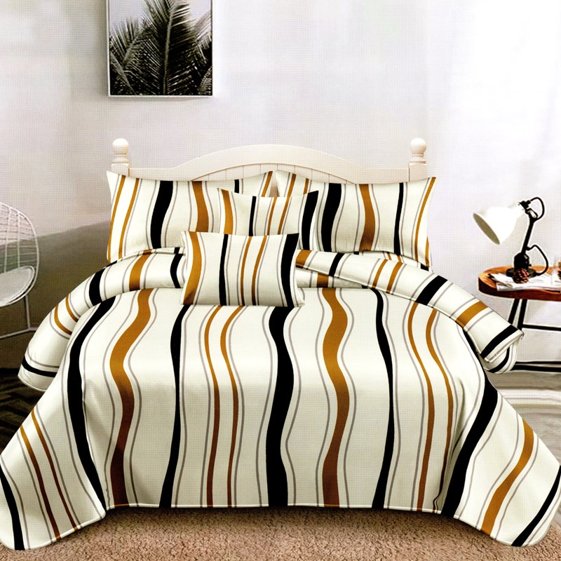 Lenjerie pat dublu, FINET Satinat, 6 piese, Crem, Dungi
