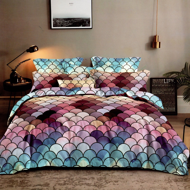 Lenjerie pat dublu, FINET Satinat, 6 piese, Multicolor, Solzisori