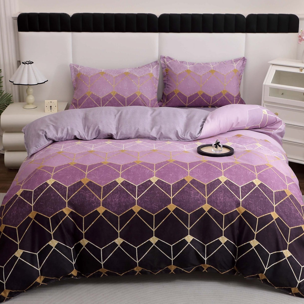 Lenjerie pat dublu cu Elastic (160x200cm si 180x200cm), bumbac satinat, Violet, abstract, elegant