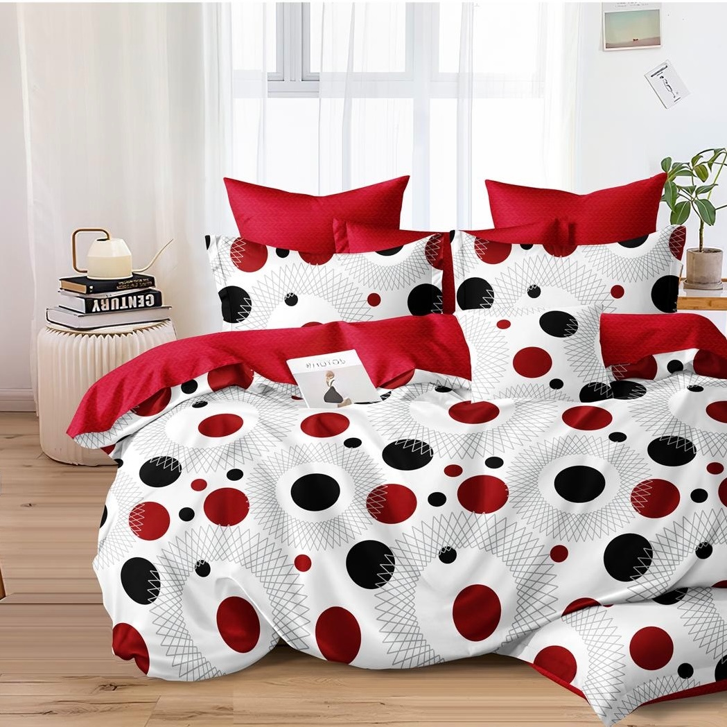 Lenjerie pat dublu cu Elastic (160x200cm si 180x200cm), bumbac satinat, Alb, Rosu, Buline