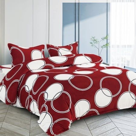 Lenjerie pentru Pat Dublu, Cocolino Premium, 4 Piese – Plusata, Groasa, si Calduroasa, Ideala pentru Iarna –  Confort Maxim, Antisifonare, Rosu, Alb, Cercuri