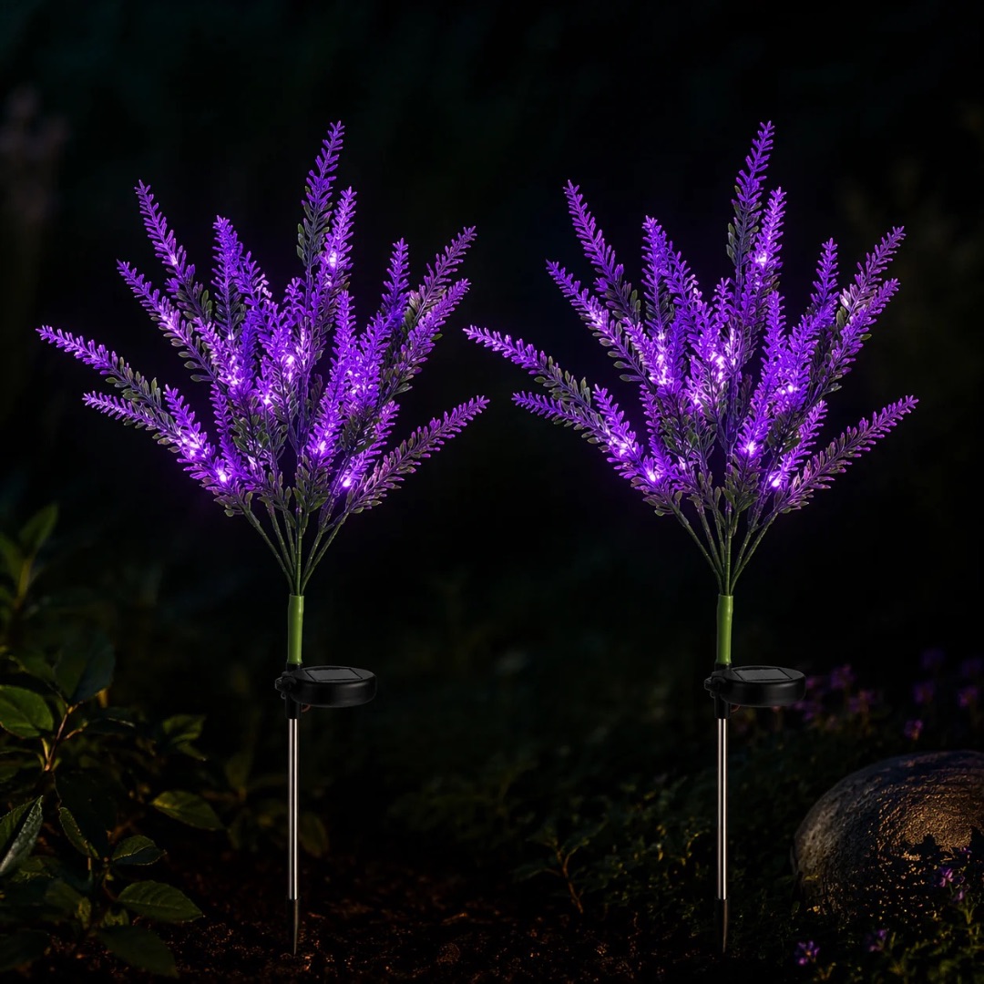 Set 2 Lampi Solare Decorative Tip Lavanda – Iluminare LED, Design Natural si Functionare Automata