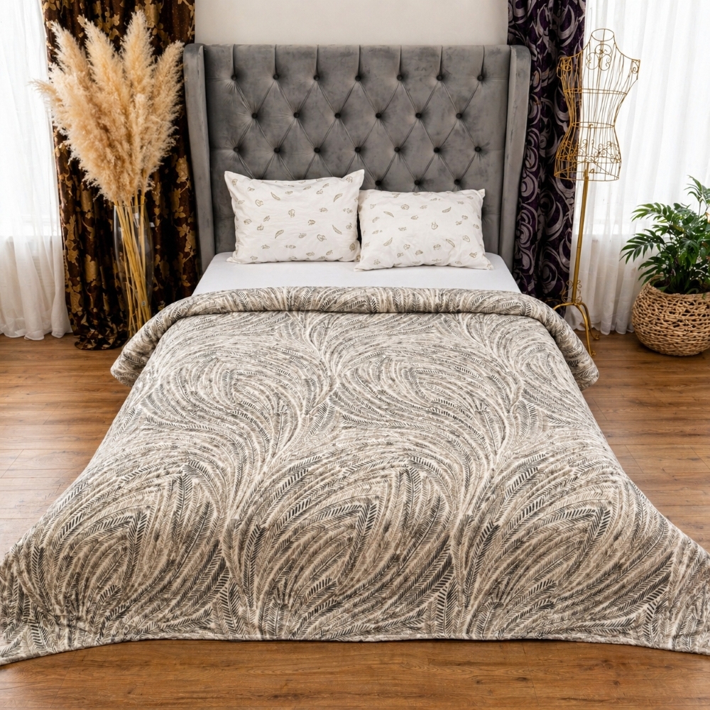 Patura pufoasa cocolino 200x230cm, 240g/mp, Gri, Bej, abstract