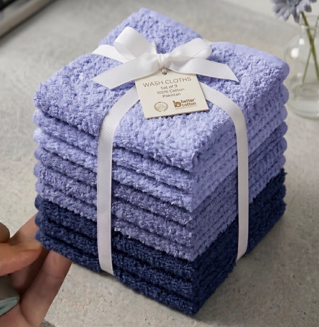 Set 9 prosoape mici 30x30cm, din 100% bumbac pakistanez,  350g, Rice, Albastru