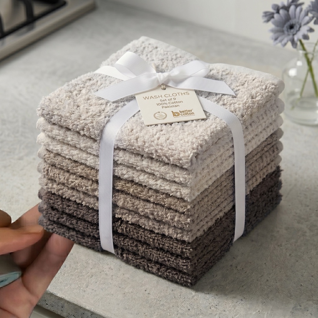 Set 9 prosoape mici 30x30cm, din 100% bumbac pakistanez,  350g, Rice, Gri