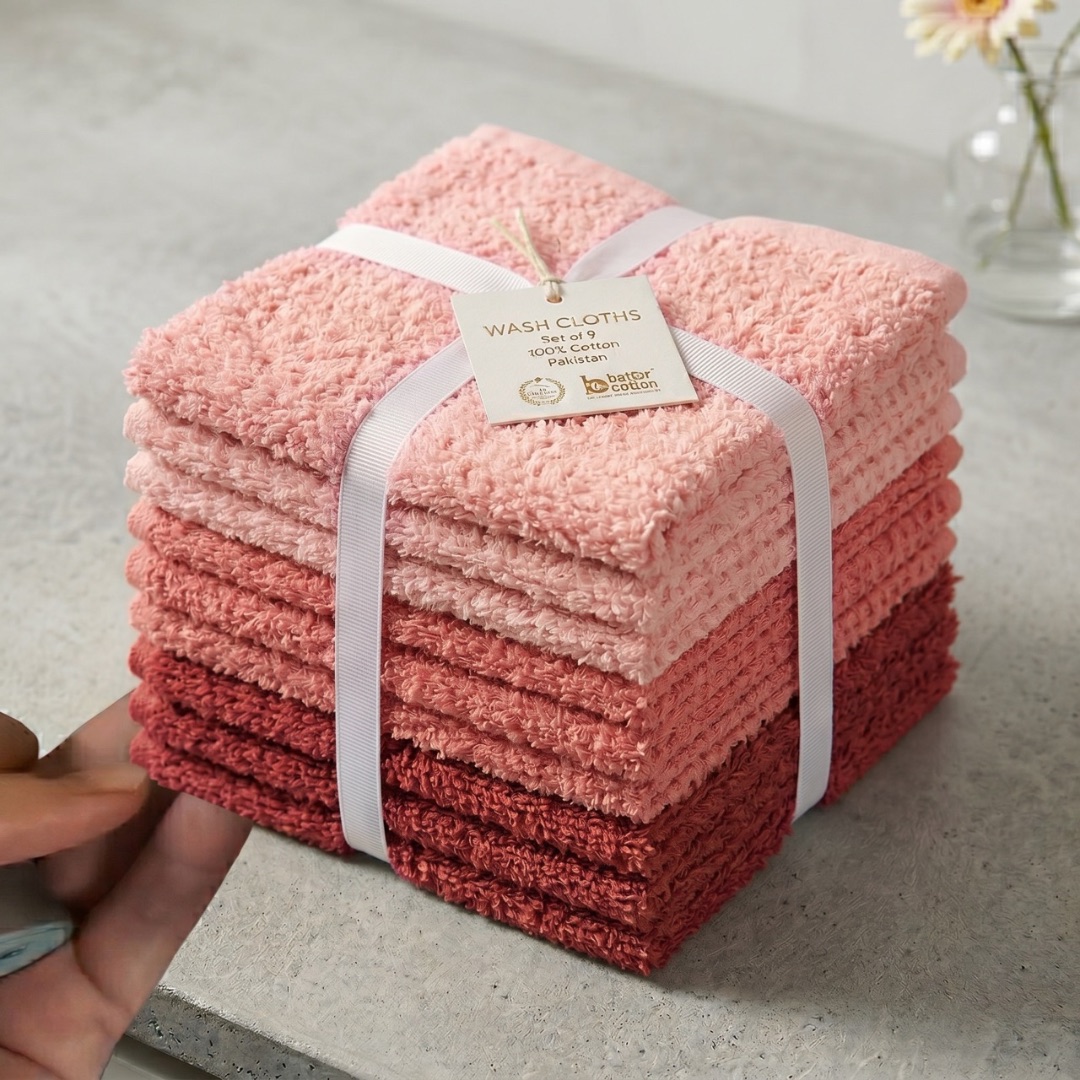 Set 9 prosoape mici 30x30cm, din 100% bumbac pakistanez,  350g, Rice, Roz