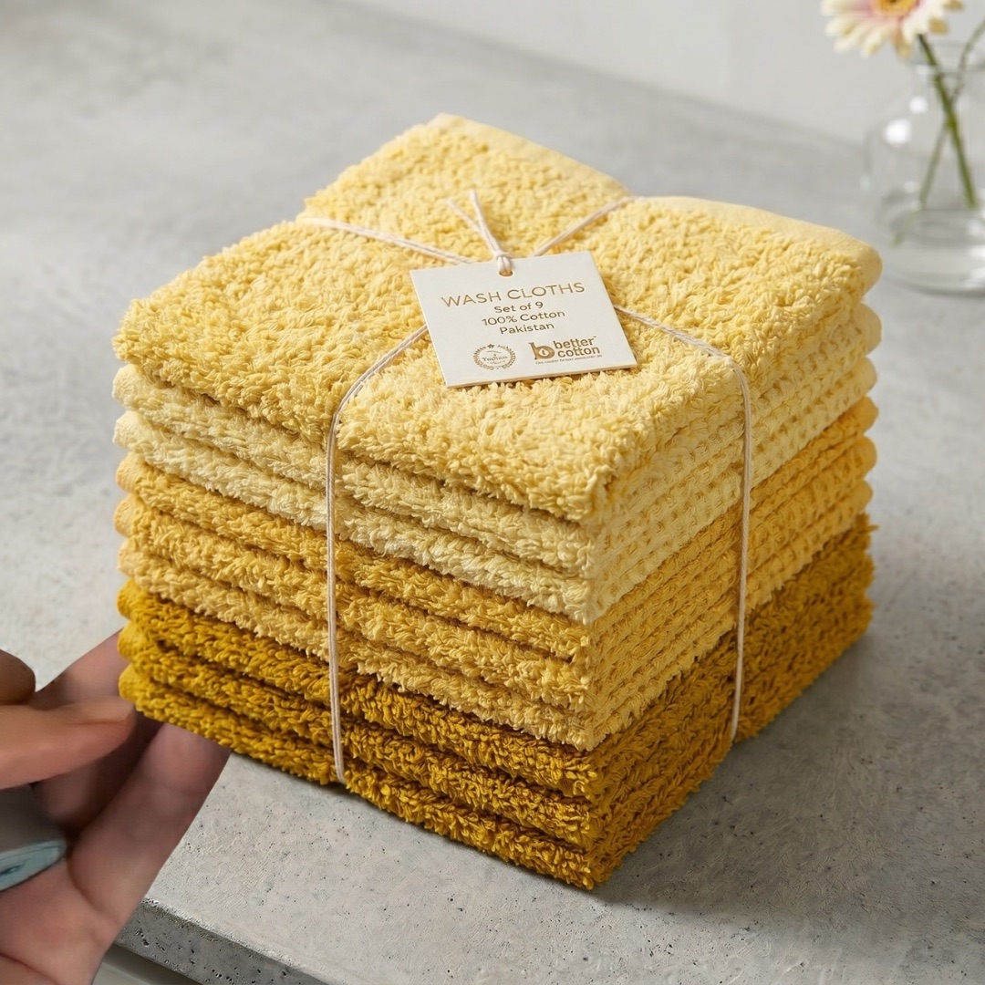 Set 9 prosoape mici 30x30cm, din 100% bumbac pakistanez,  350g, Rice, Galben