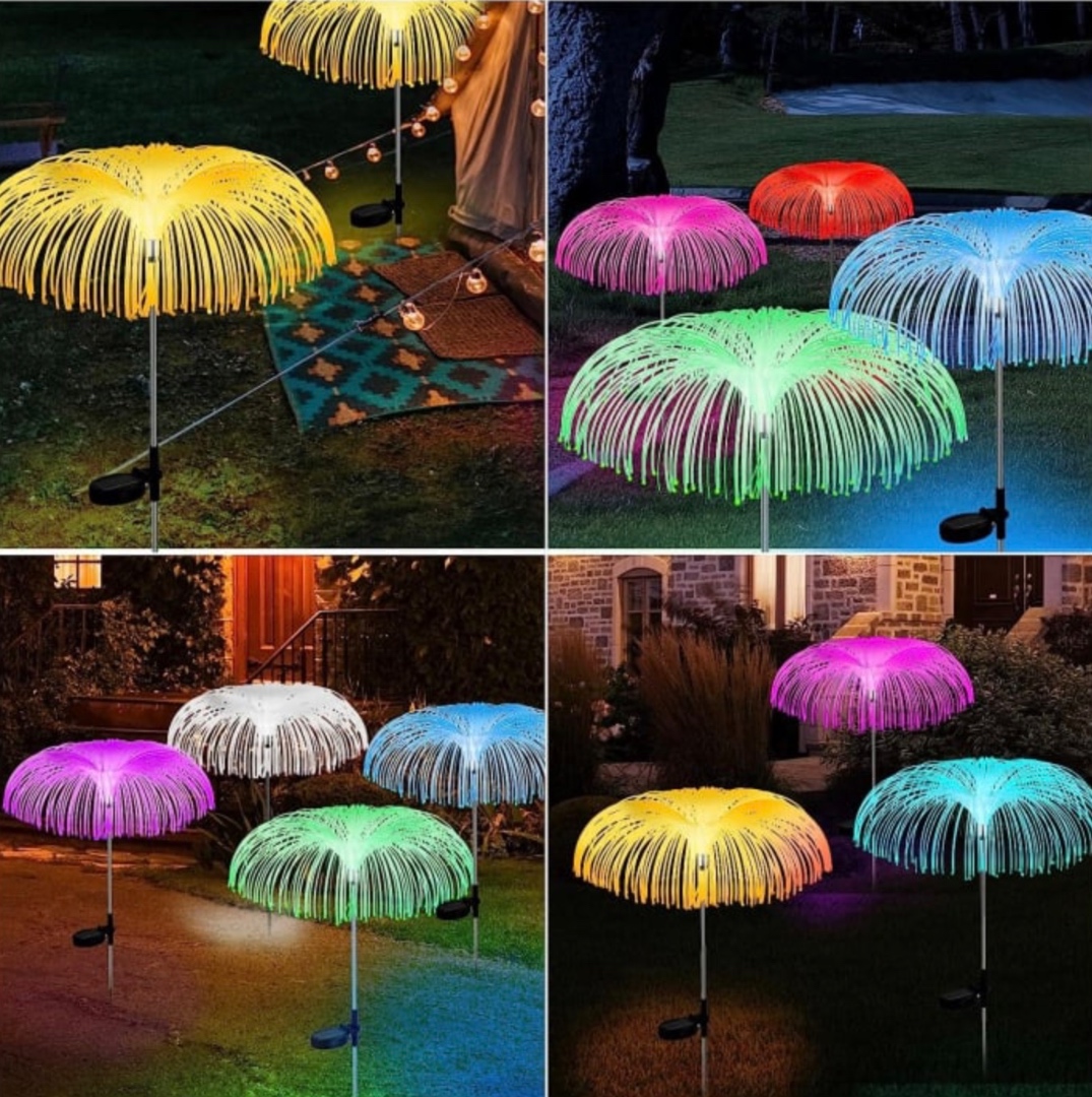 Set 2 Lampi Solare JellyFish cu Fibra Optica – Iluminare Multicolora pentru Decorative Exterior