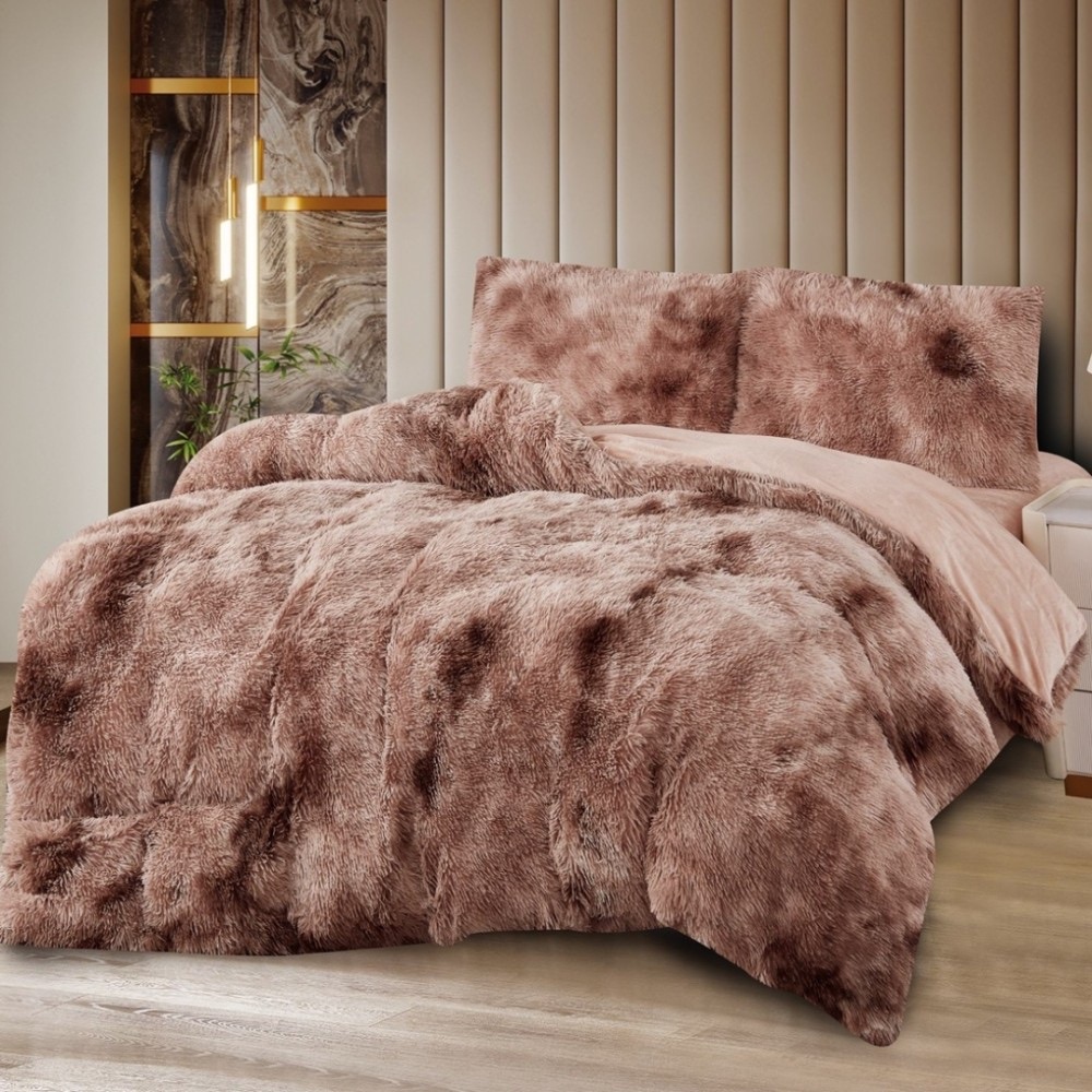 Lenjerie pat super pufoasa COCOLINO Fluffy 4 piese, Maro, degrade