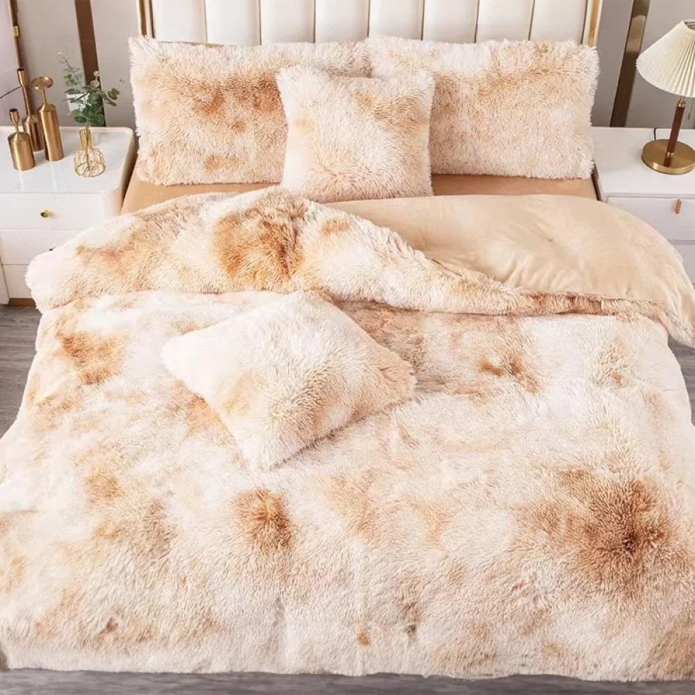 Lenjerie pat super pufoasa COCOLINO Fluffy 4 piese, Galben, degrade