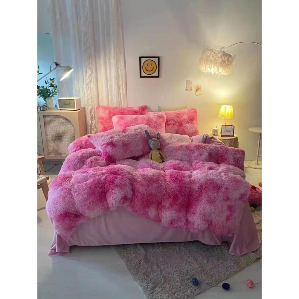 Lenjerie pat super pufoasa COCOLINO Fluffy 4 piese, Roz, degrade