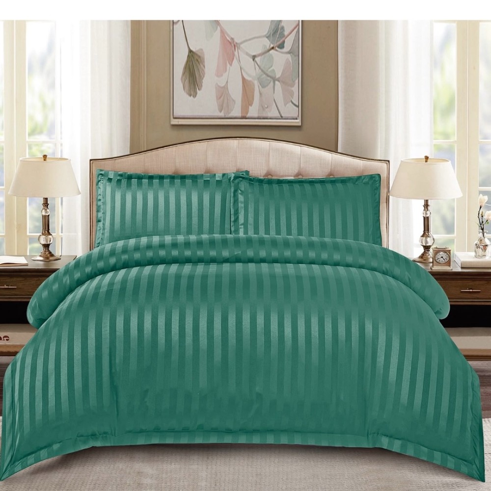 Lenjerie HoReCa, pat dublu, Damasc Finetat Deluxe cu Elastic, 4 piese, Verde menta