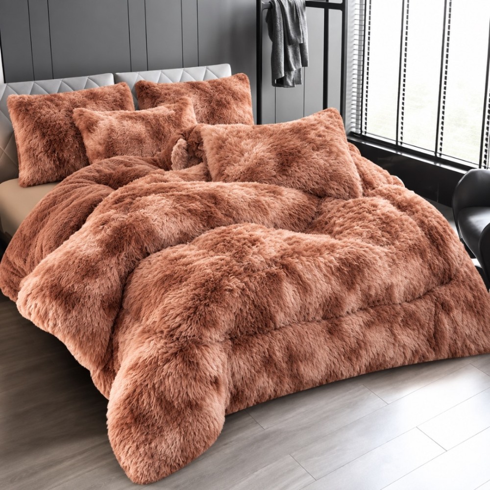 Pilota Cocolino Fluffy, 200x230cm si 2 fete de perna 50x70cm, Maro Degrade