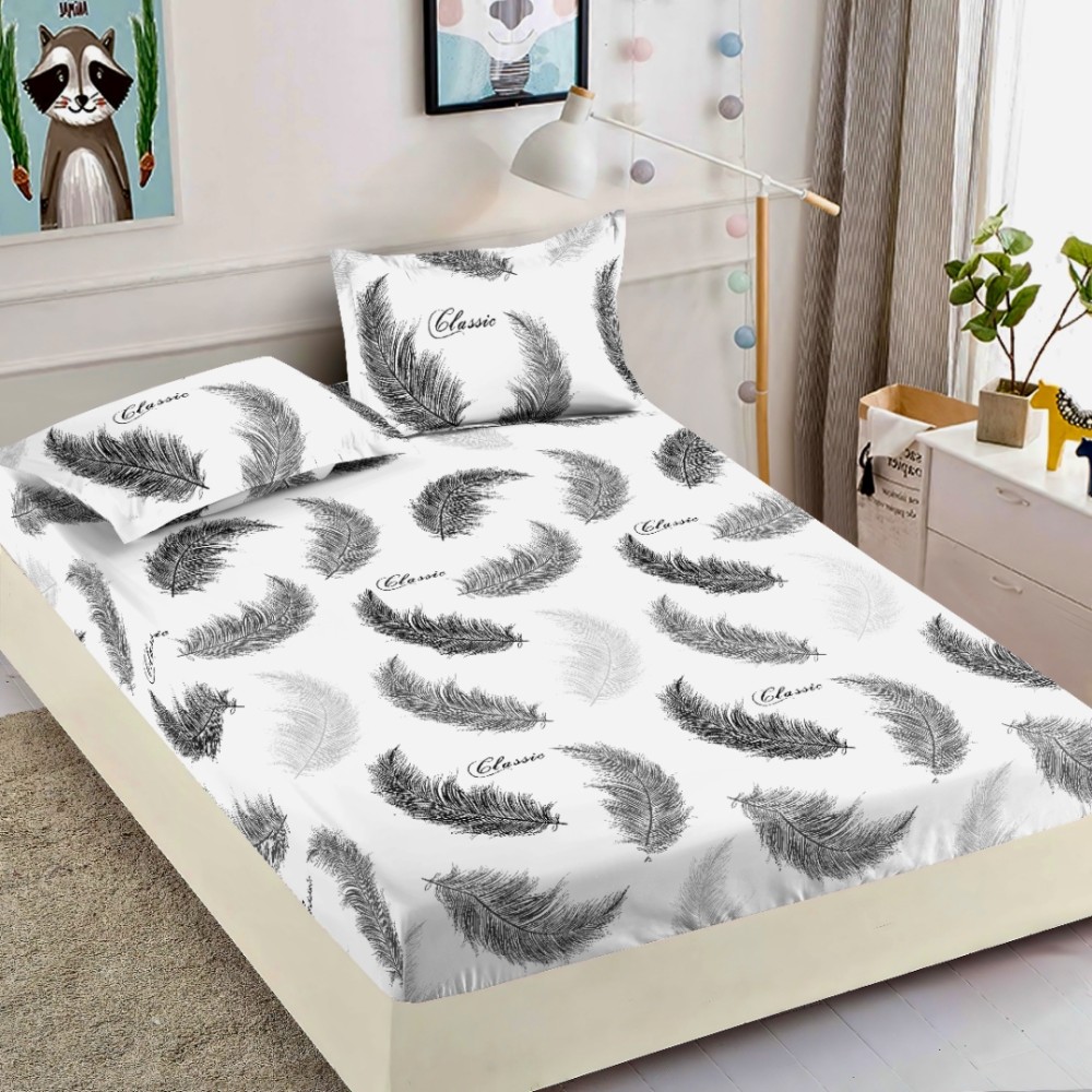 Cearsaf cu elastic, Bumbac FINET, 160/180x200cm, 2 fete de perne 50x70cm, Jojo Home, Alb, Pene