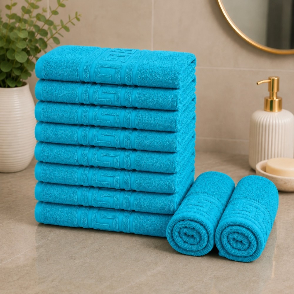 Set 10 prosoape mici, Greek Border, 30x50cm, din 100% bumbac pakistanez,  500g, Turcoaz