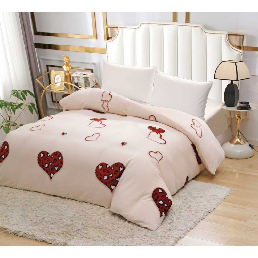 Patura pufoasa cocolino 200x230cm, 240g/mp, Crem, Inimioare