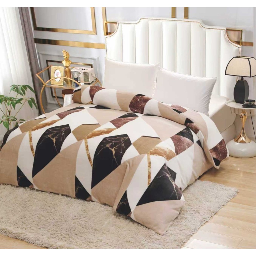 Patura pufoasa cocolino 200x230cm, 240g/mp, Crem, Maro, Forme Geometrice