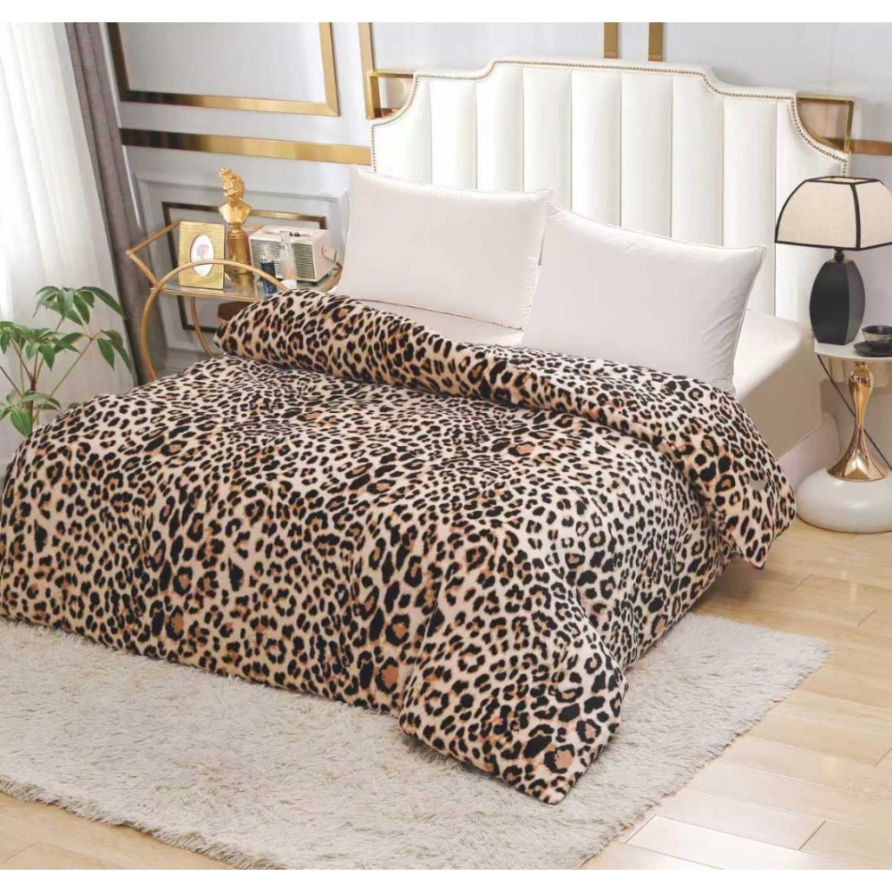 Patura pufoasa cocolino 200x230cm, 240g/mp, Crem, Maro, Animal Print