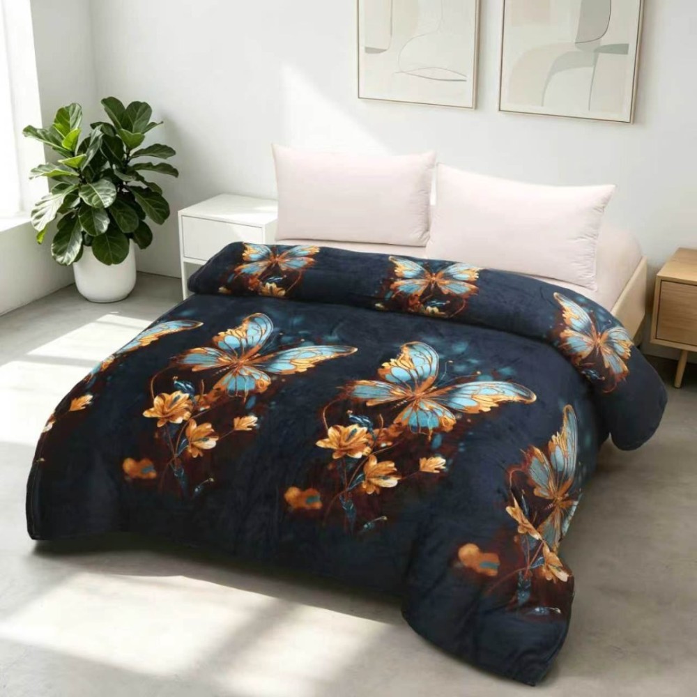 Patura pufoasa cocolino 200x230cm, 240g/mp, Bleumarin, Fluturi