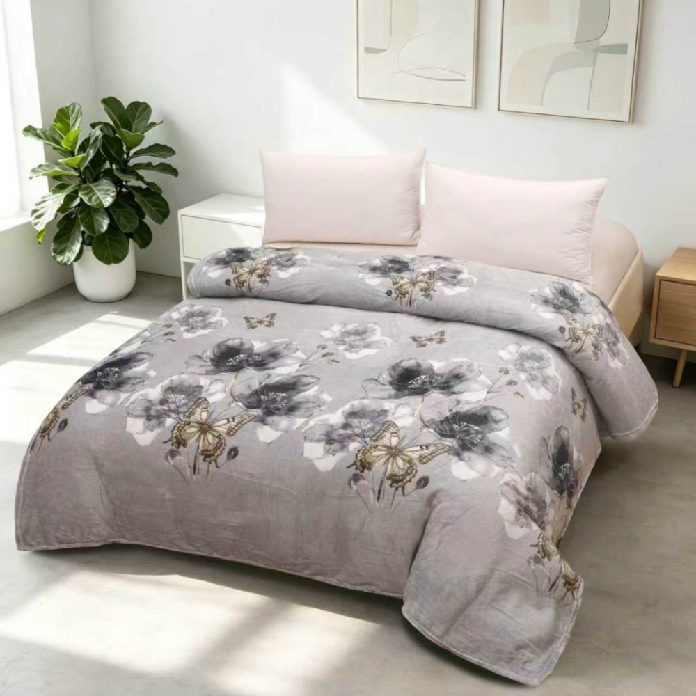 Patura pufoasa cocolino 200x230cm, 240g/mp, Gri, Flori