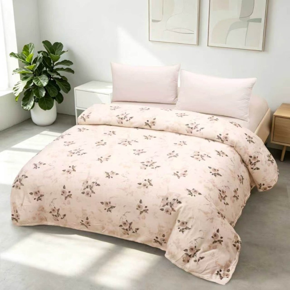 Patura pufoasa cocolino 200x230cm, 240g/mp, Bej, Flori