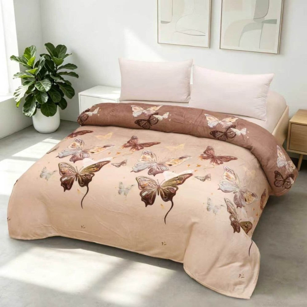 Patura pufoasa cocolino 200x230cm, 240g/mp, Bej, Maro, Fluturi