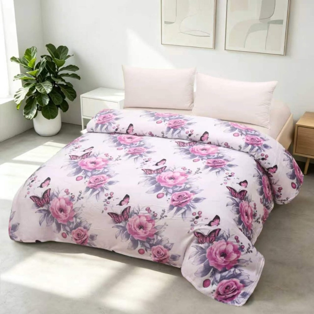 Patura pufoasa cocolino 200x230cm, 240g/mp, Lila, Mov, Fluturi