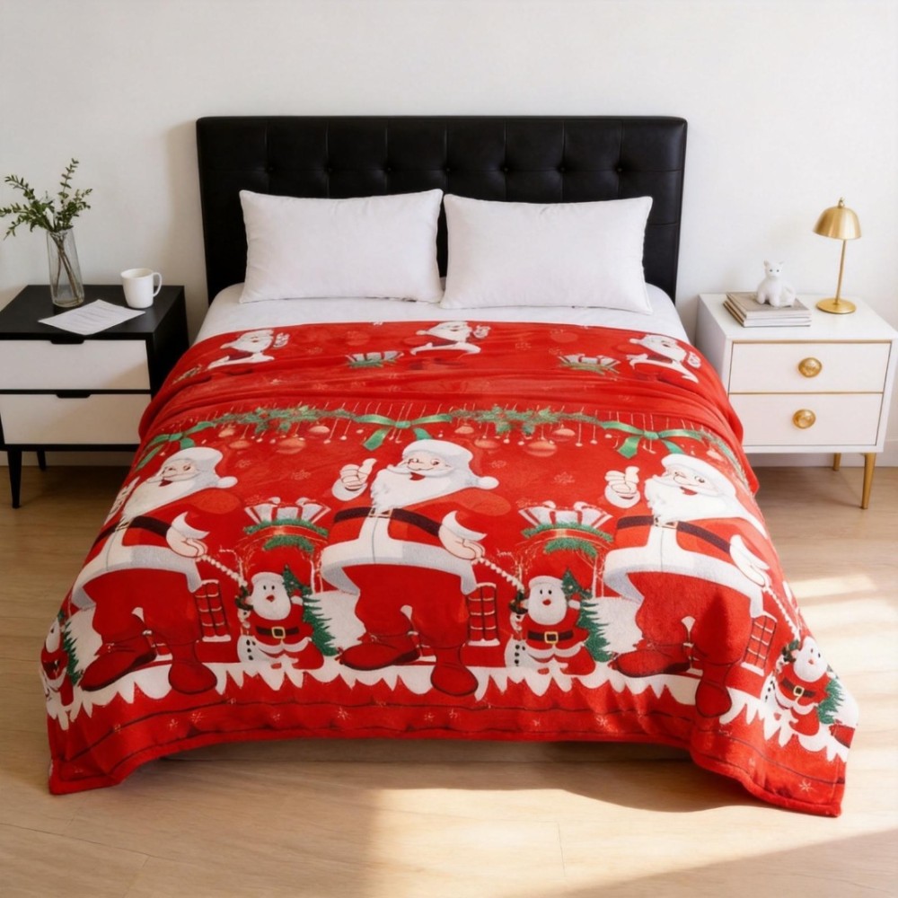 Patura pufoasa cocolino 200x230cm, 240g/mp, Rosu, Mos Craciun