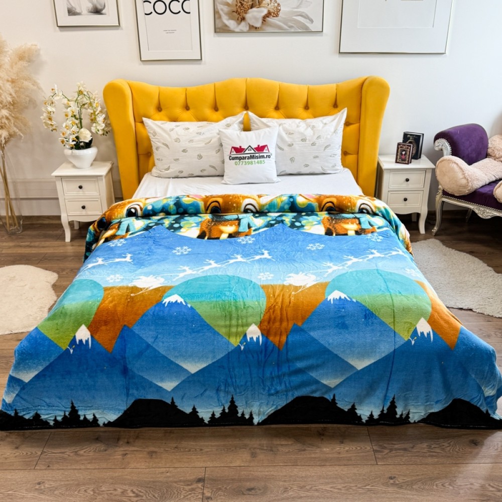 Patura pufoasa cocolino 200x230cm, 240g/mp, Bleu, Reni