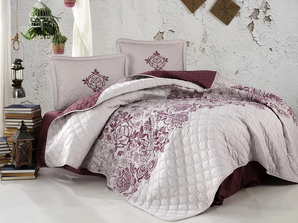 Set cuvertura de pat dublu, 3 piese, Bumbac 100%, 240x260cm, Clasy, MANDORA V2 Dusty rose