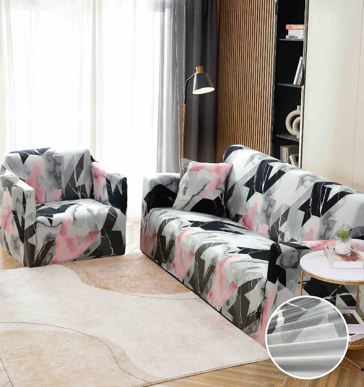 Husa Elastica Pentru Canapea 2 Locuri - M - Jojo Home, Roz-Gri, abstract