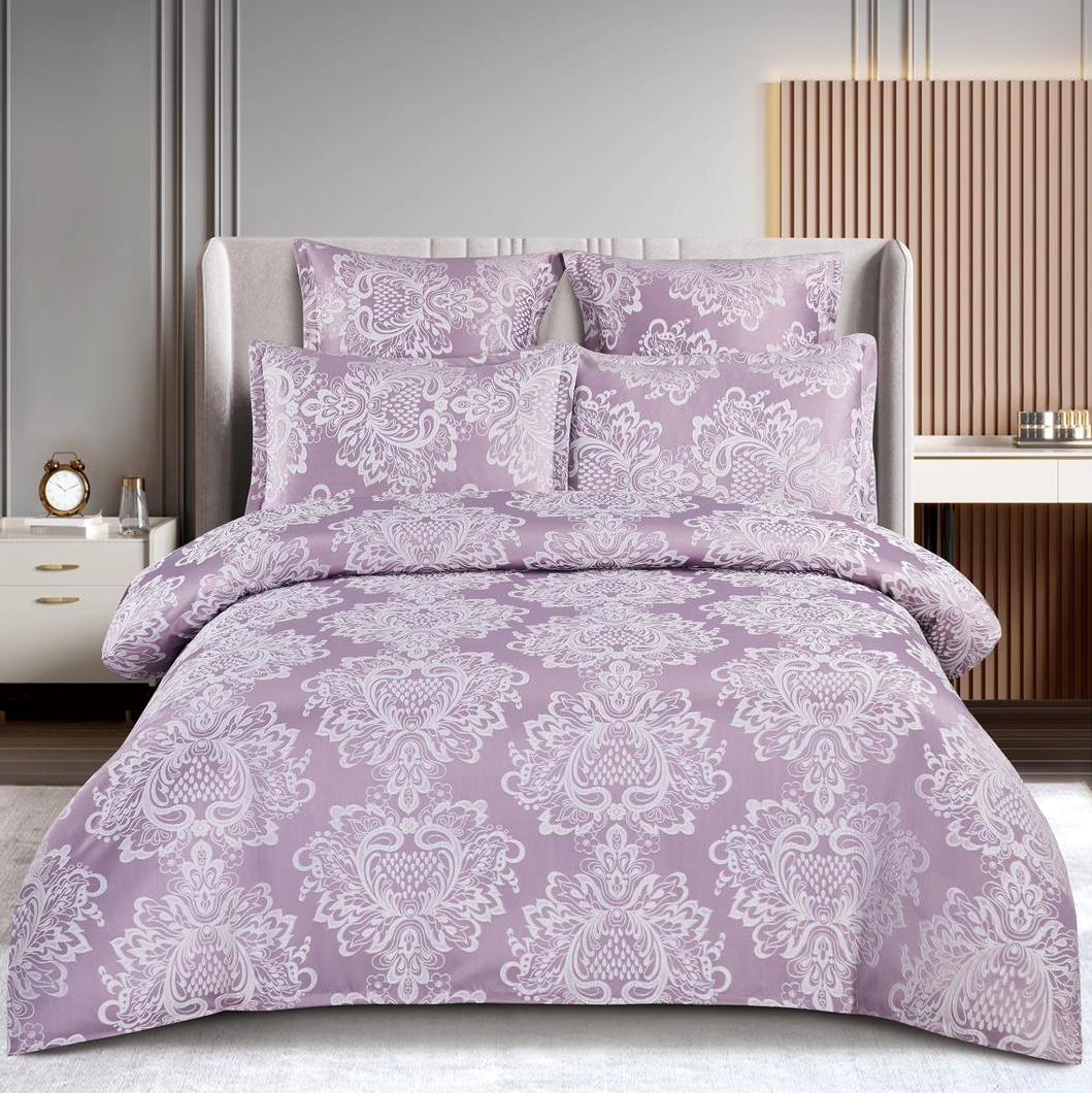 Lenjerie pat dublu, JACQUARD FINETAT, 6 piese, cu ELASTIC, Lila
