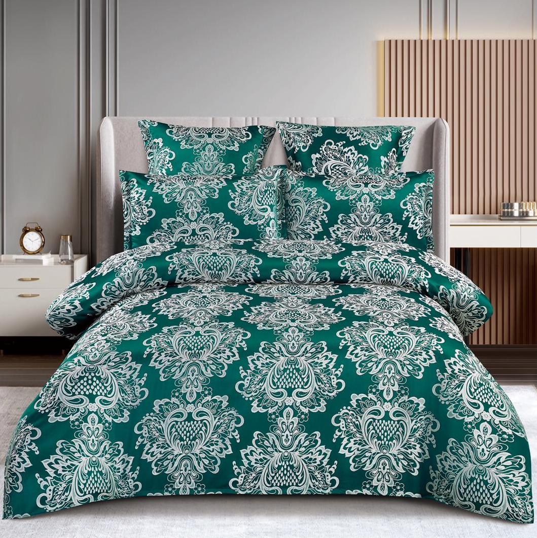 Lenjerie pat dublu, JACQUARD FINETAT, 6 piese, cu ELASTIC, Verde